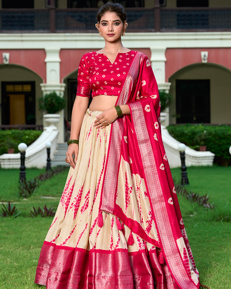 Red Color Dola Silk Shibori Print Lehenga Choli