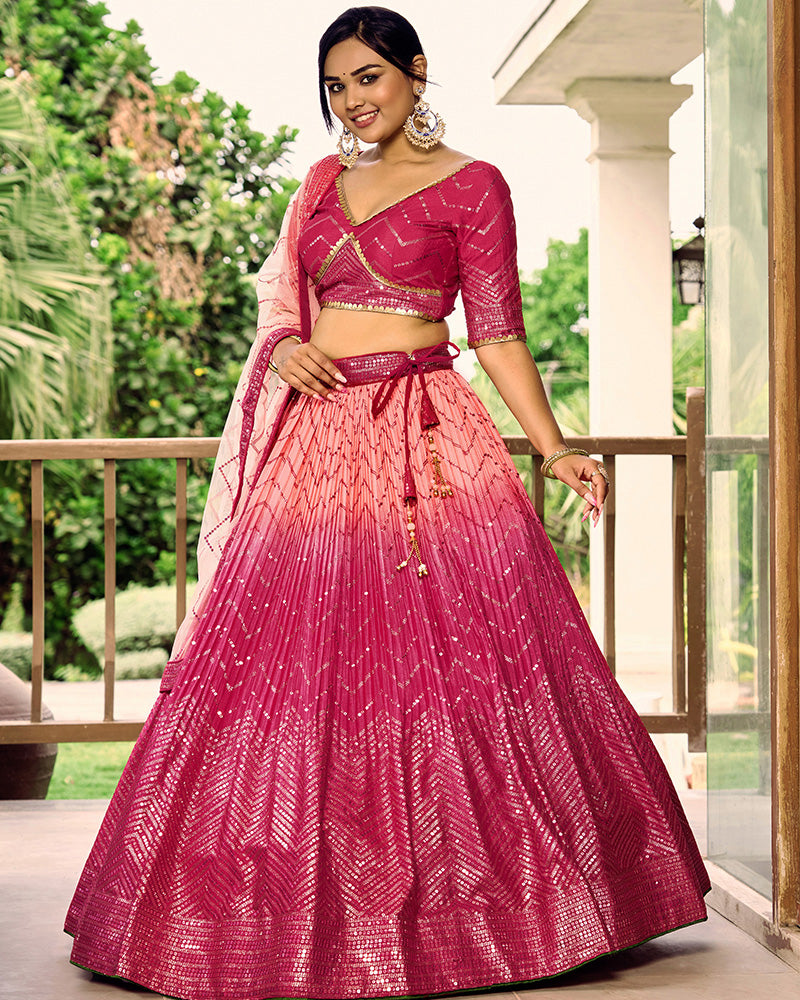 Pink Color Chinon Embroidered Lehenga Choli