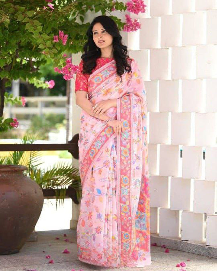 Baby Pink Colour Banarsi Soft Silk Saree