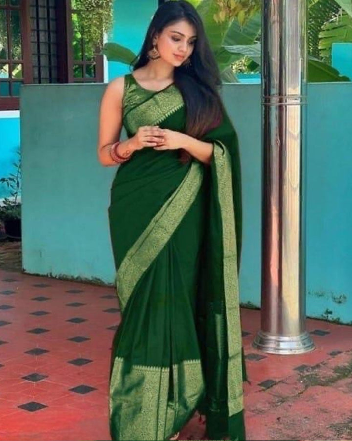 Green Color Banarasi Soft Silk Saree