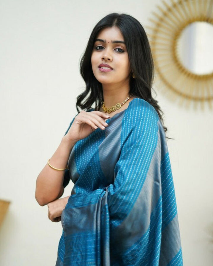 Sky Blue color Banarasi Soft Silk Saree