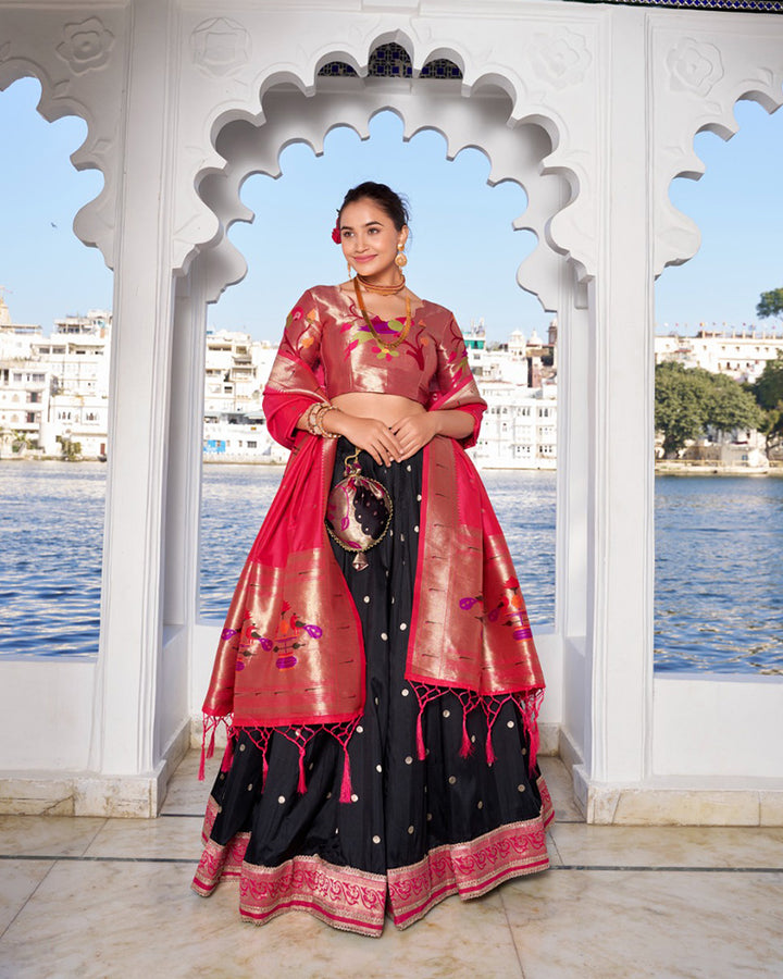 Black Color Jacquard silk Lehenga Choli