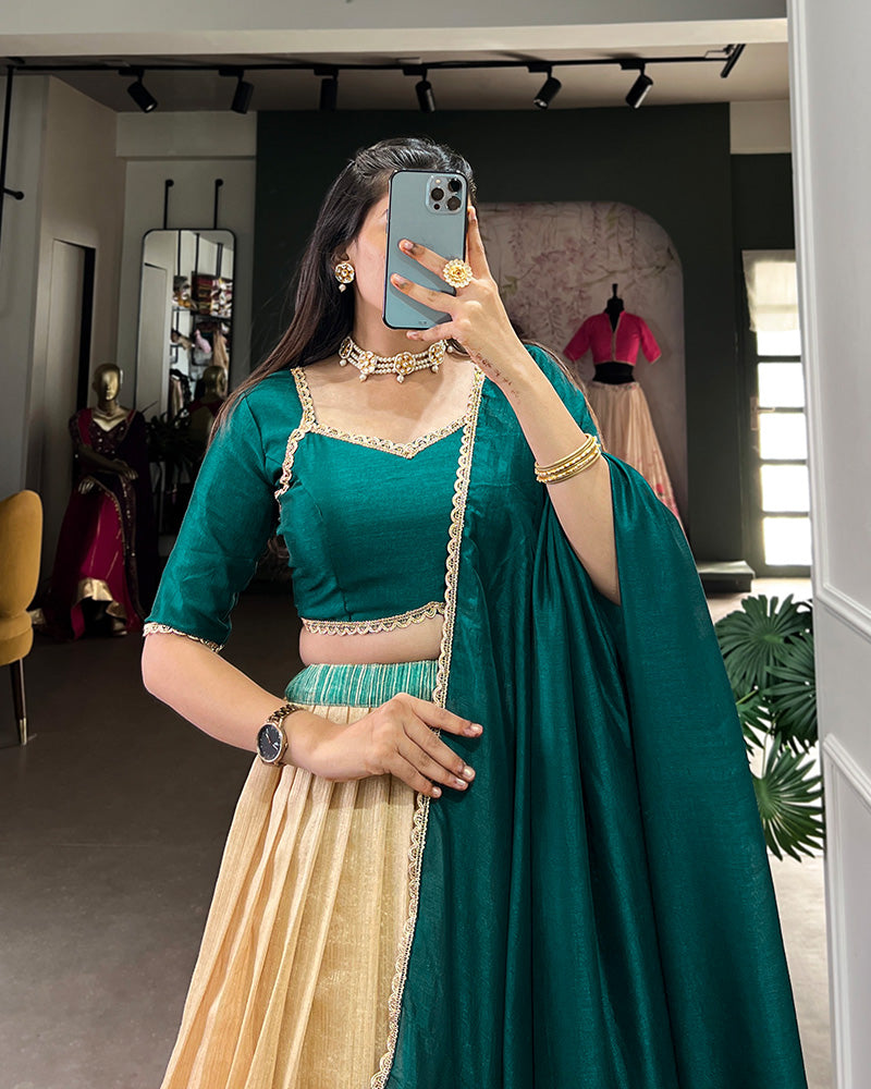 Teal Green Color Green Silk Printed Lehenga Choli