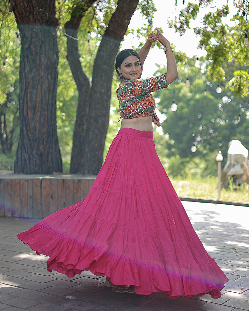 Pink Color Rayon Full Flair Navratri Lehenga Choli