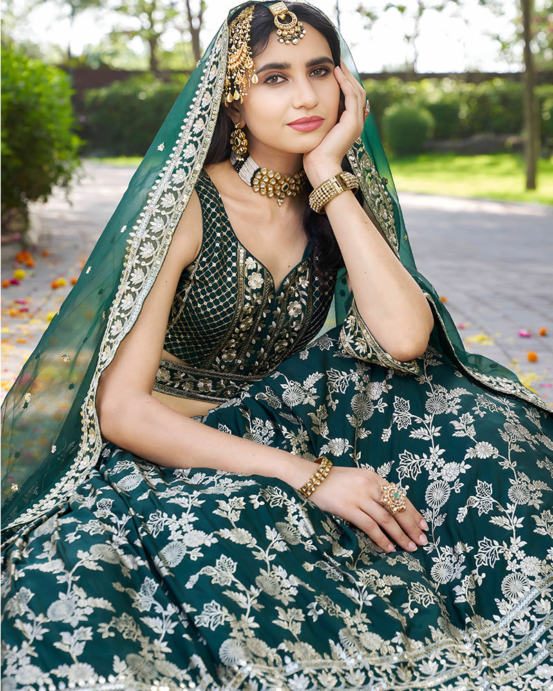 Green Color Dola Silk Jacquard Lehenga Choli
