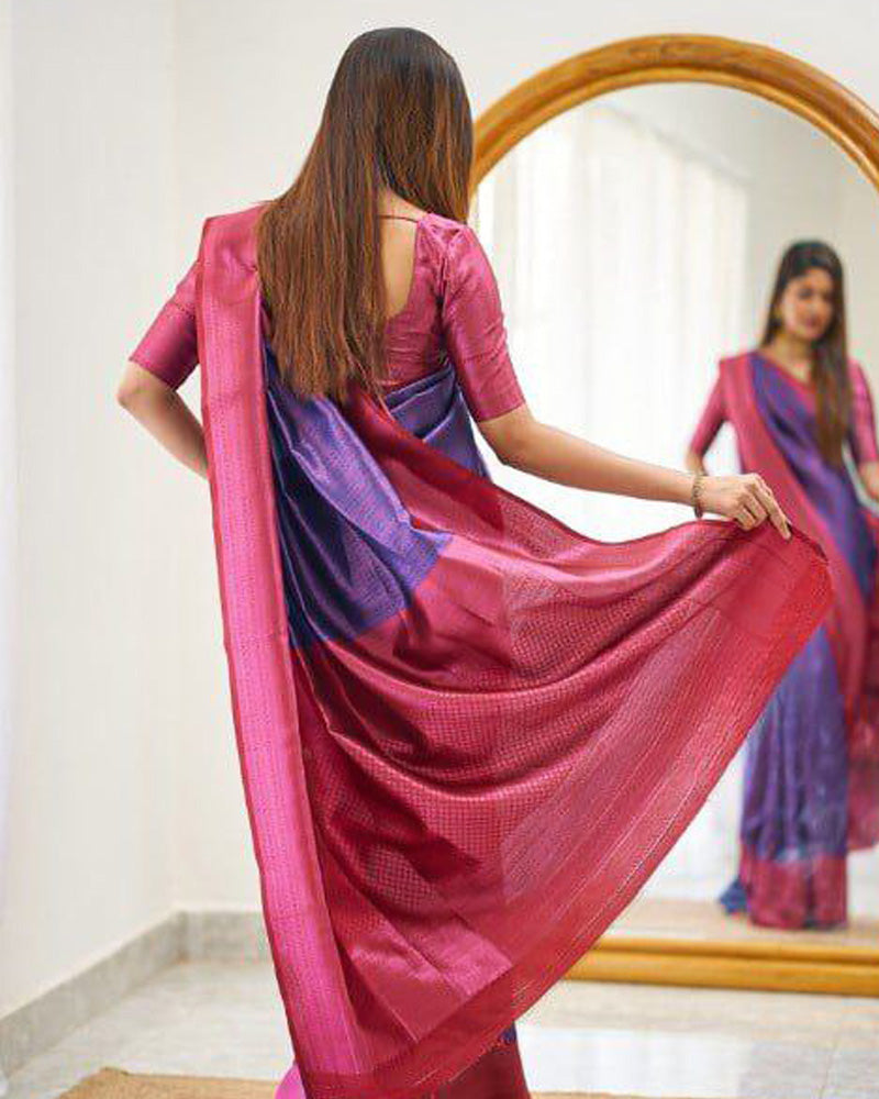 Wine Banarasi Silk Saree With Exclusive Jacquard Border