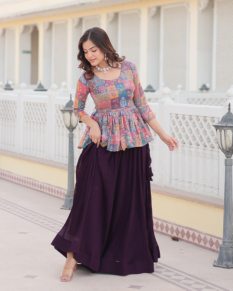 Wine Color Designer Ready To Wear Crop Top Lehenga Choli