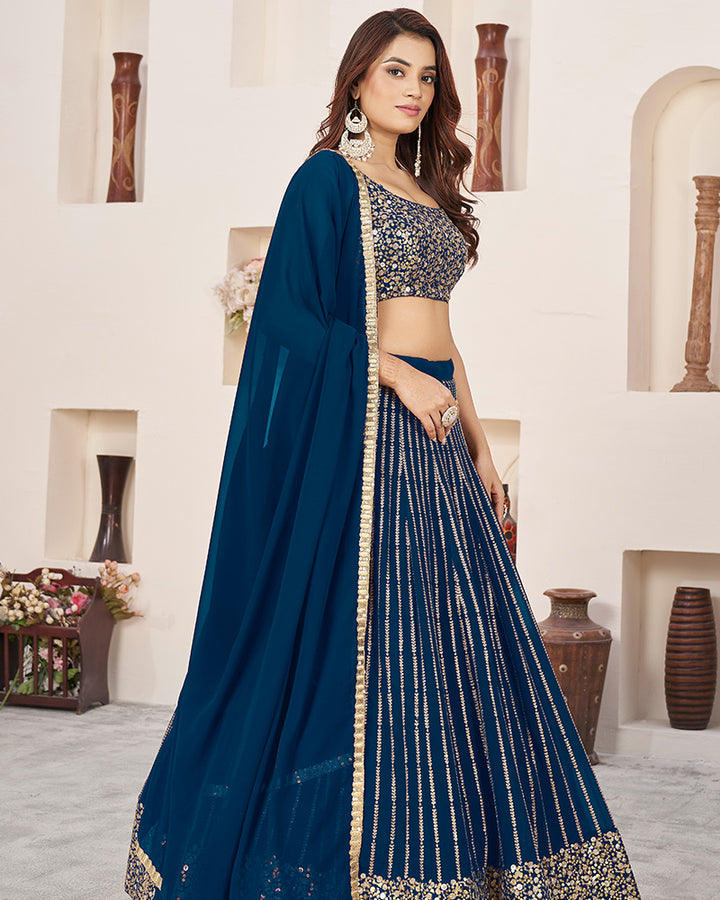 Blue Color Georgette Embroidered Semi Stitched Lehenga Choli