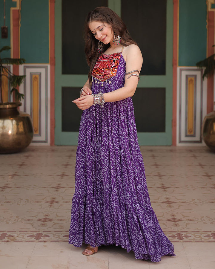 Purple Color Georgette Bandhej Print Navratri Gown