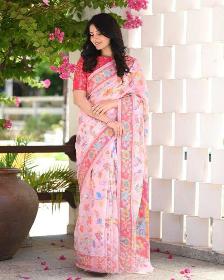 Baby Pink Colour Banarsi Soft Silk Saree