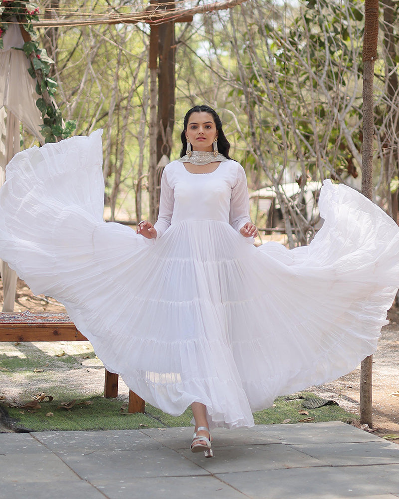 white colour dress design 1523139: Designer, Party Wear White and Off White color Cotton fabric Dress