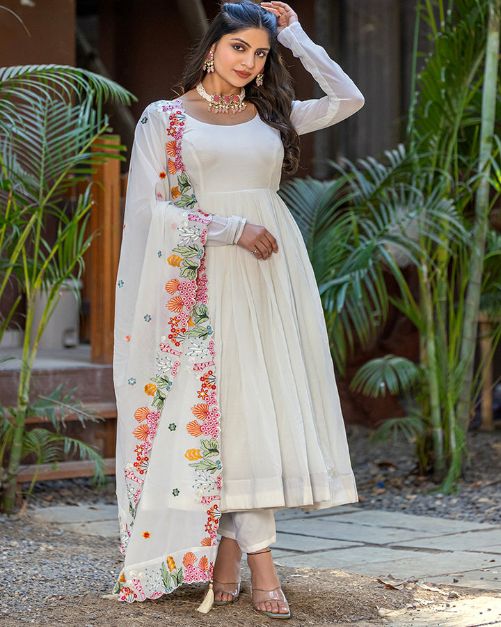 White Color Georgette Backless Anarkali Three Piece Suit