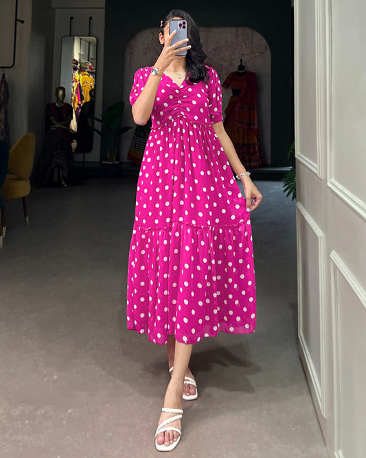 Pink Color Georgette Dot Printed Long Kurti