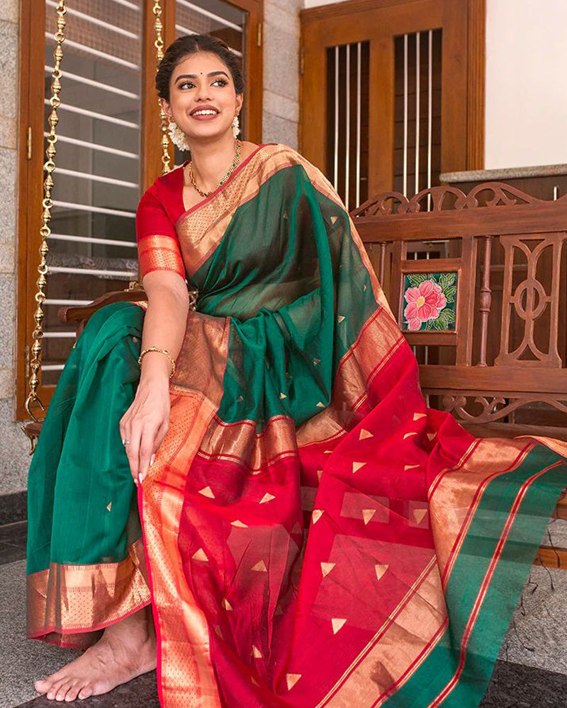 Red And Green Color Soft Banarasi Silk Saree