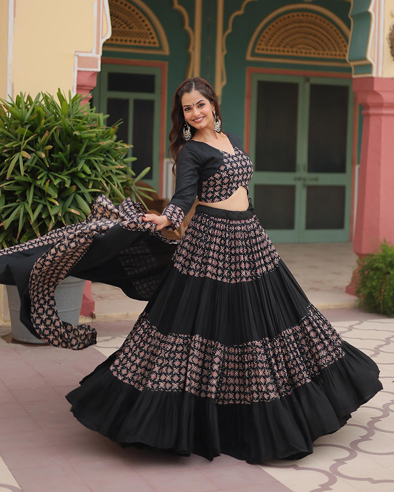 Black Color Rayon Navratri Lehenga Choli