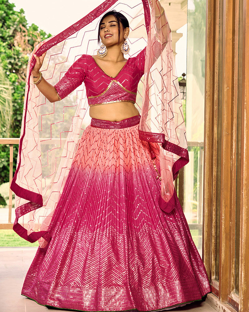 Pink Color Chinon Embroidered Lehenga Choli