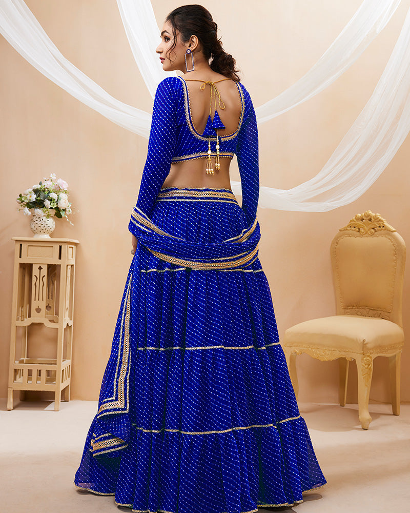 Blue Color Georgette Leheriya Printed Lehenga Choli