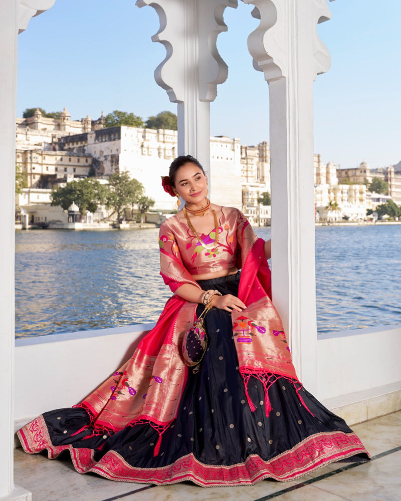 Black Color Jacquard silk Half Saree