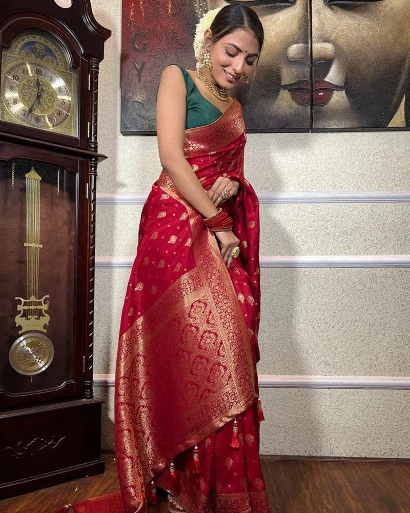 Red Color Small Butti Design Banarasi Soft Silk Saree