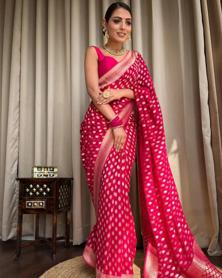 Beautiful Rani Pink Color Banarasi Jacquard Weaving Saree