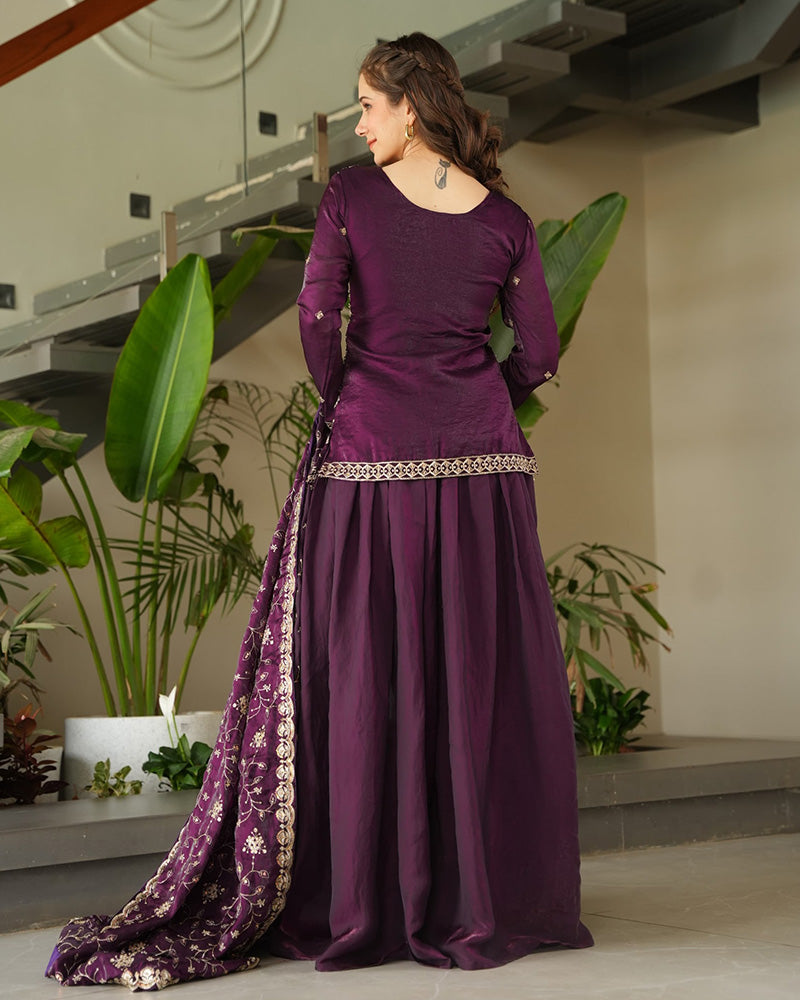 Designer Wine Color Fendi Sharara Suit