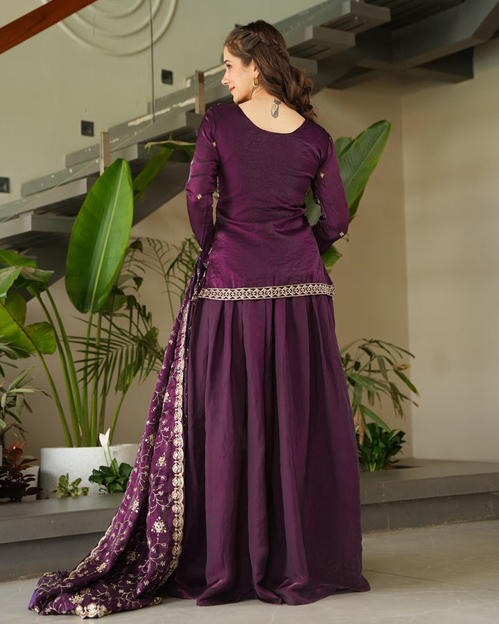 Designer Wine Color Fendi Sharara Suit