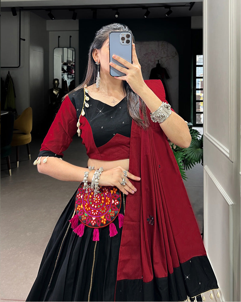 Red And Black Color Cotton Navratri Lehenga Choli