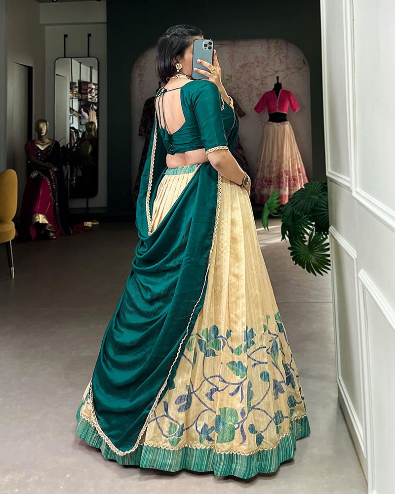 Teal Green Color Green Silk Printed Lehenga Choli