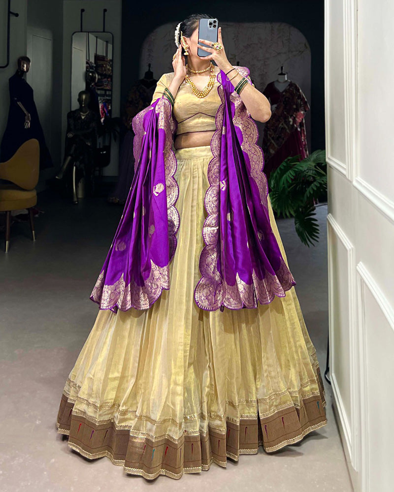 Cream Color Erode Paithani Silk Lehenga Choli