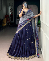Premium Navy Blue Embroidered Vichitra Silk Lehenga Choli
