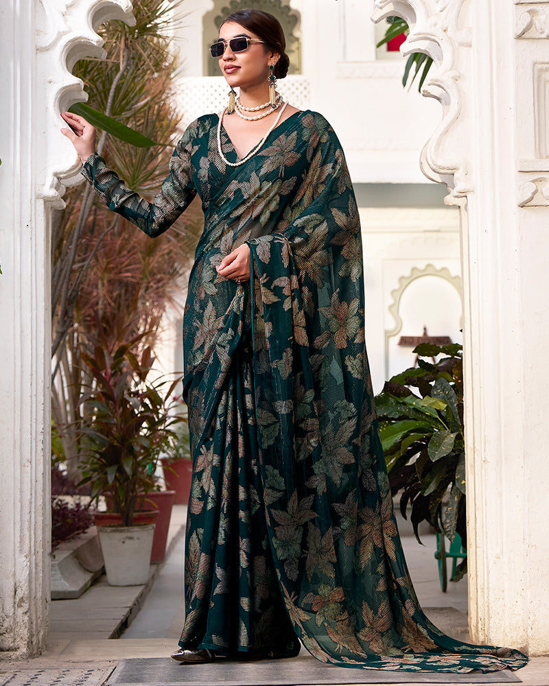 Bottle Green Color Lurex Brasso Viscose Saree