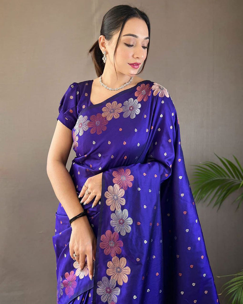 Jacquard Design Blue color Soft Lichi Silk Saree