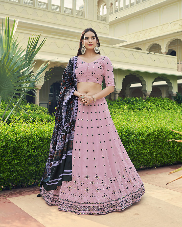 Designer Lavender Color Georgette Semi Stitched Lehenga Choli