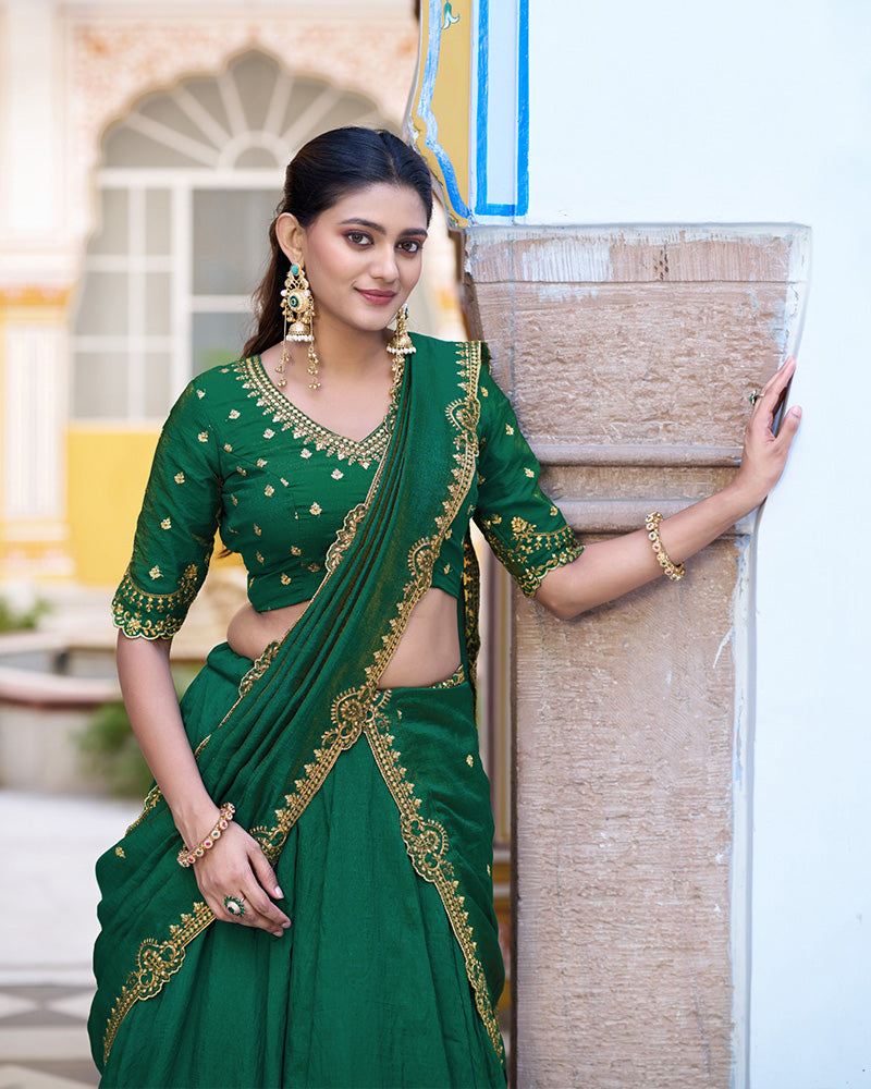 Designer Green Color Nc Silk Embroidered Lehenga Choli