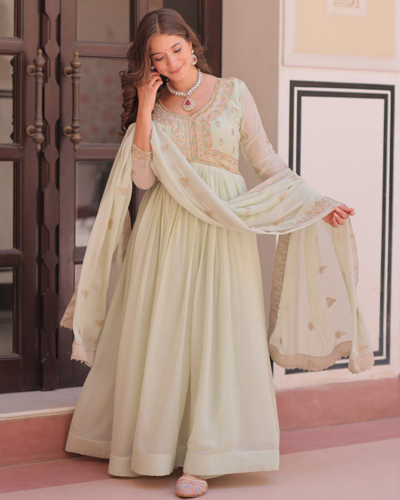 Pista Color Star Georgette Embroidered Gown