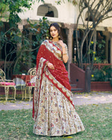 Off-White Color Tasar Silk Foil Printed Lehenga Choli