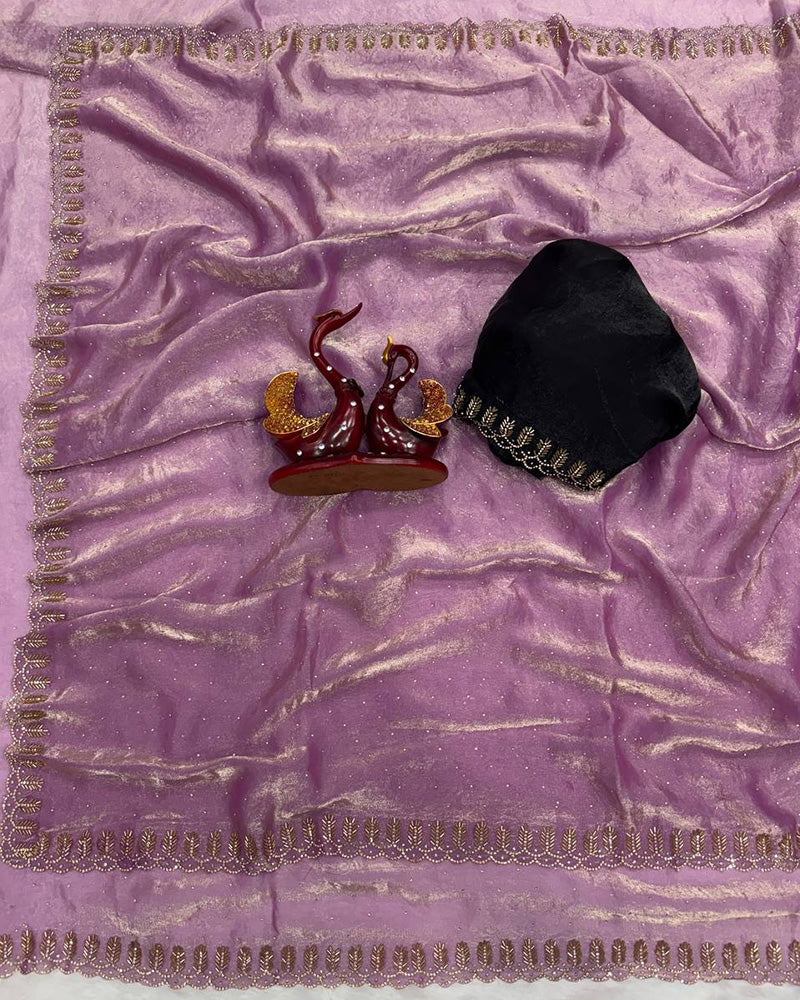 Lavender Color Space Silk Sequence Embroidered Saree