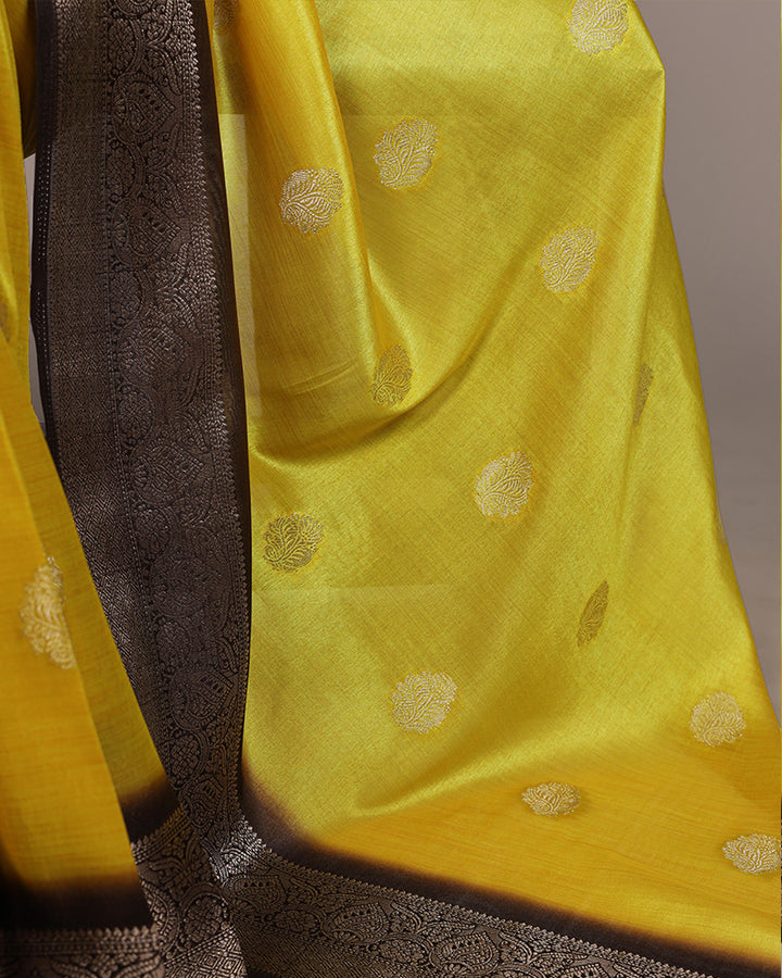 Bright Yellow Color Rumali Silk Zari Weaving Saree