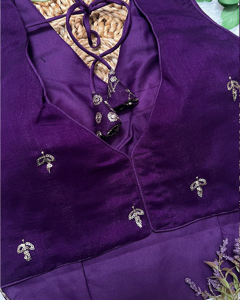 Purple Color Vichitra Silk Embroidered Blouse