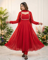 Red Color Pure Blooming Georgette Anarkali Suit