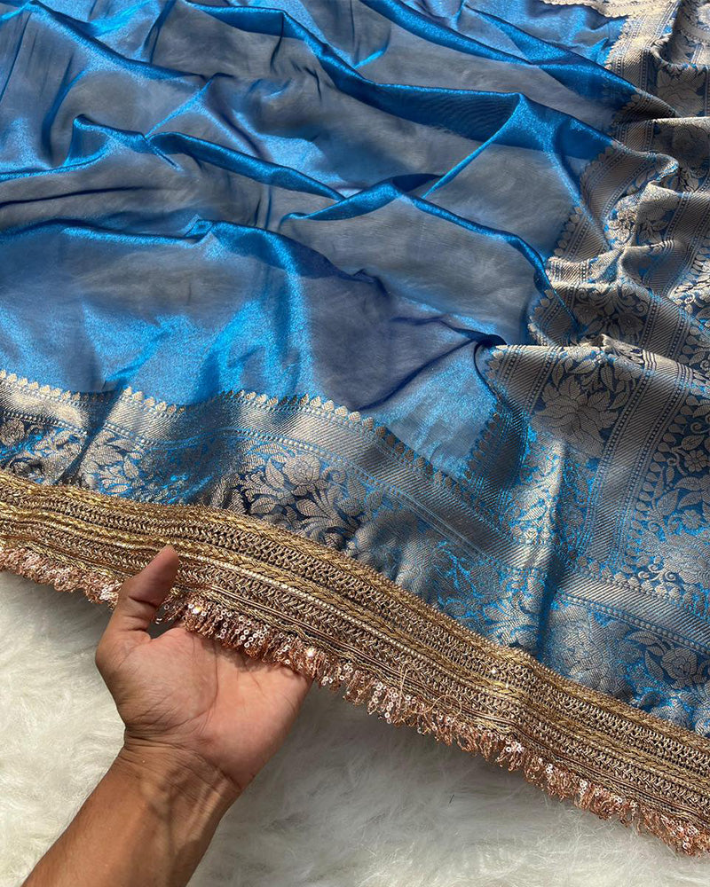 Isha Chand Blue Color Banarasi Tissue Silk Saree