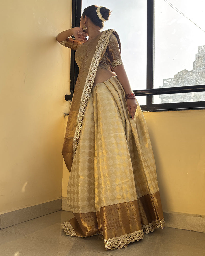 Golden Color Tissue Silk Zari Work Saree