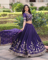 Royal Purple Color Vichitra Silk Embroidered Lehenga Choli