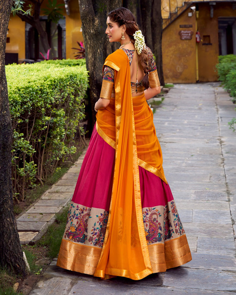 Pink Color Aastha Silk Printed Half Saree