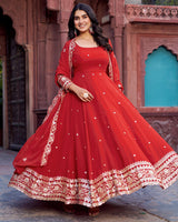 Ethnic Red Color Georgette Sequence Embroidered Gown