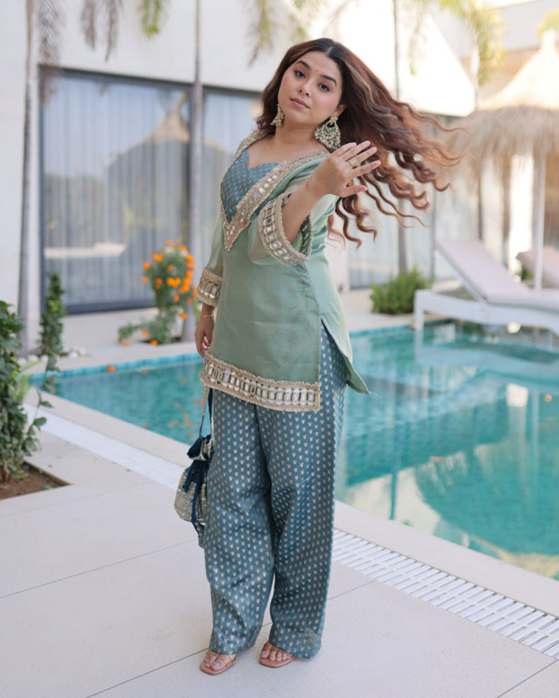 Sage Green Color Salasa Plazzo Suit