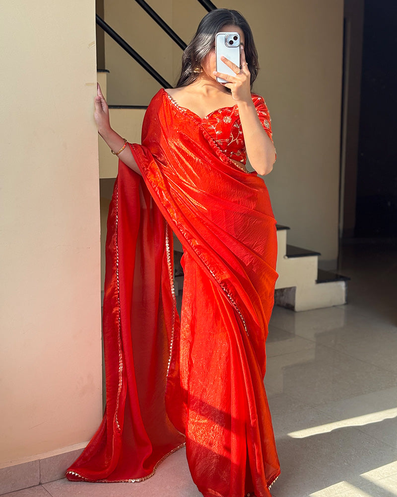 Orange Color Pure Space Silk Saree