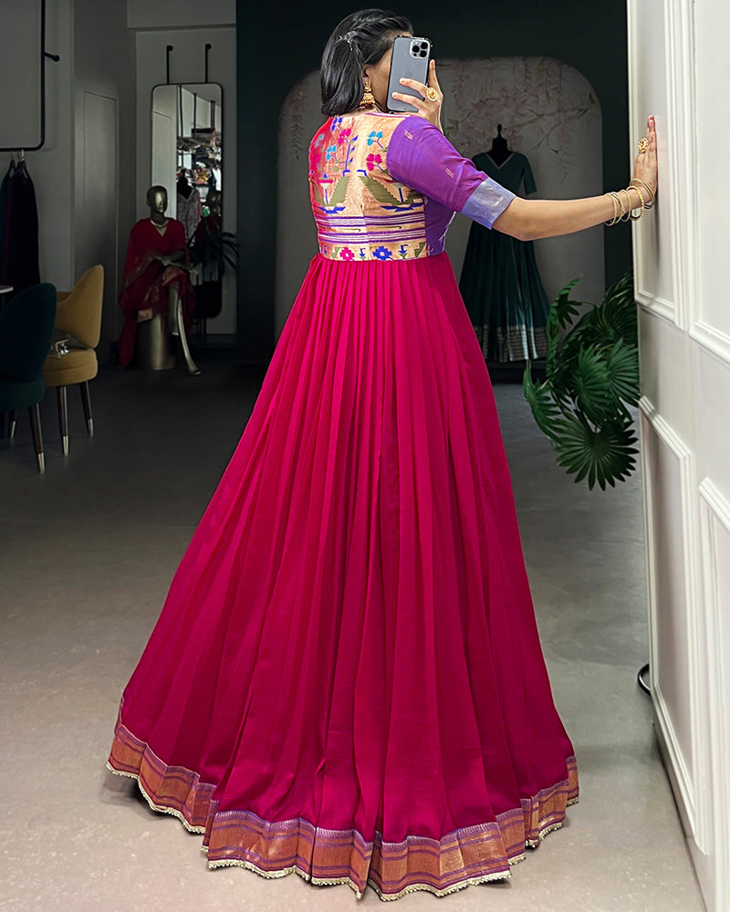 Pink Color Vichitra Silk Zari Weaving Gown
