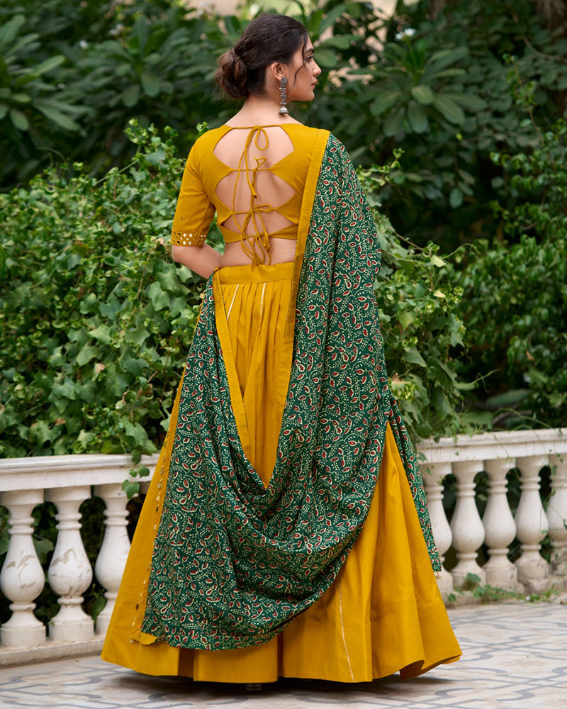 Mustard Color Cotton Plain Navratri Lehenga Choli