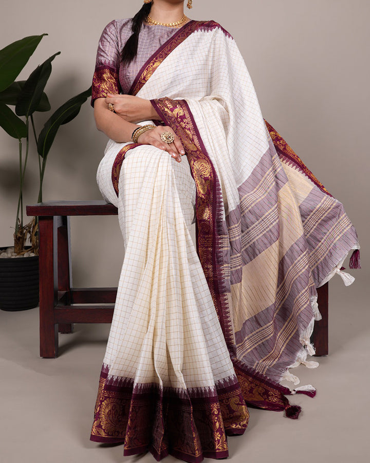 Maroon Color Poly Cotton Zari Weaving Saree